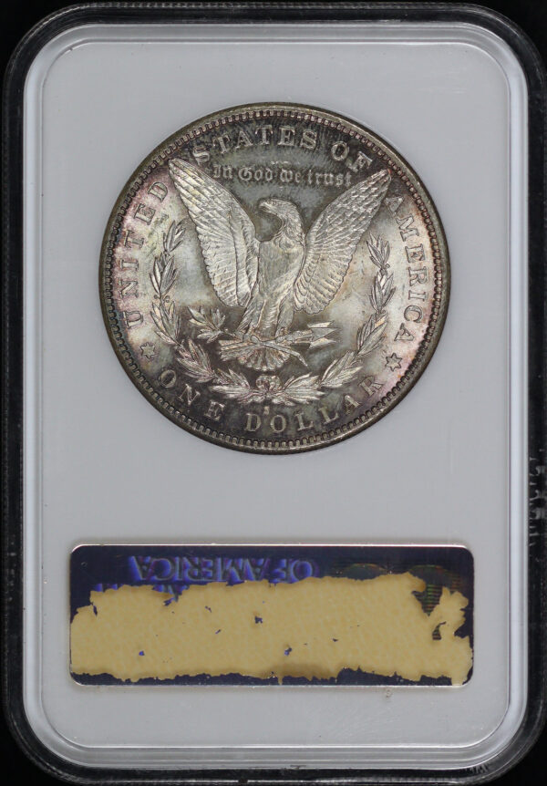 Reverse of this 1883-S Morgan Dollar NGC MS-64 Old Fatty Holder, Blue & Violet Rim Toning