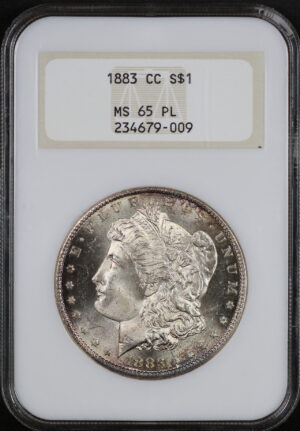 Obverse of this 1883-CC Morgan Dollar NGC MS-65 PL