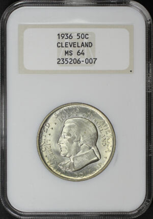Obverse of this 1936 Silver Commemorative Cleveland 50C NGC MS-64 Old Fatty Holder