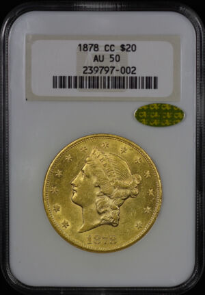 Obverse of this 1878-CC Liberty Head $20 Type 3 NGC AU-50 Gold CAC
