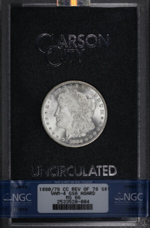 Obverse of this 1880/79 CC Top-100 Morgan Dollar VAM-4 Reverse of 1878 NGC MS-66 GSA Hard Pack With Box