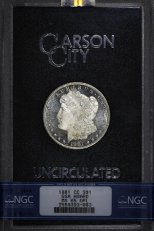 Obverse of this 1881-CC Morgan Dollar NGC MS-65 DMPL GSA Hard Pack With Box