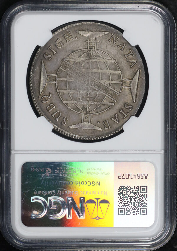 Reverse of this 1816 B Brazil  960 Reis NGC AU-53