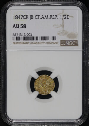 Obverse of this 1847CR JB Central American Republic Gold 1/2 Escudo KM #5 NGC AU-58