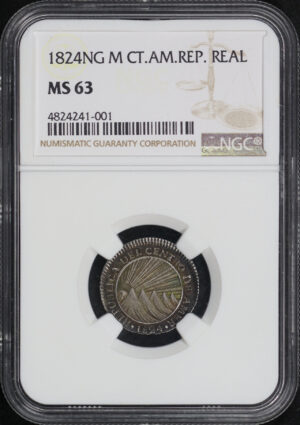 Obverse of this 1824NG M Central American Republic Silver Real KM#3 NGC MS-63