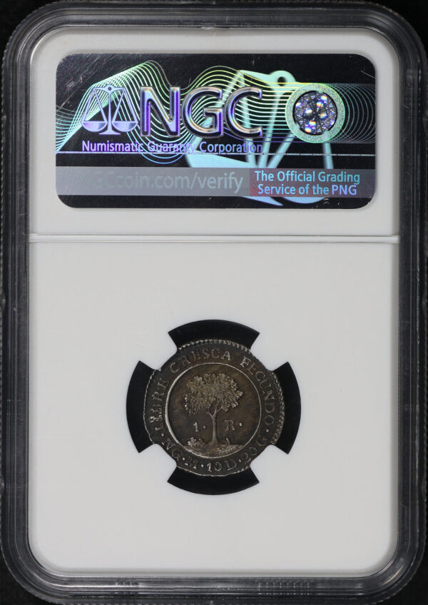 Reverse of this 1824NG M Central American Republic Silver Real KM#3 NGC MS-63