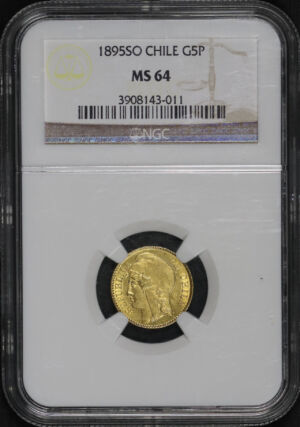 Obverse of this 1895 So Chile G5P NGC MS-64