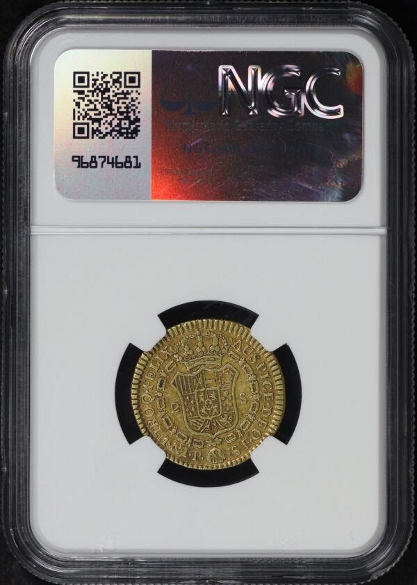 Reverse of this 1790/89P SF Colombia Gold 2 Escudo KM#51.2 NGC XF Details Obverse Scratched