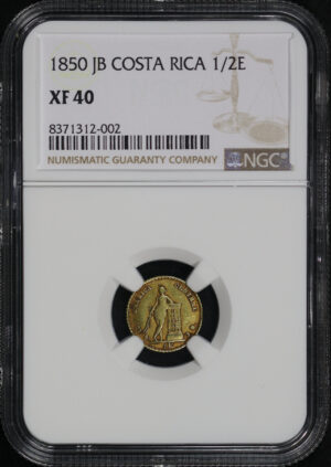 Obverse of this 1850JB Costa Rica Gold 1/2 Escudo KM#97 NGC XF-40
