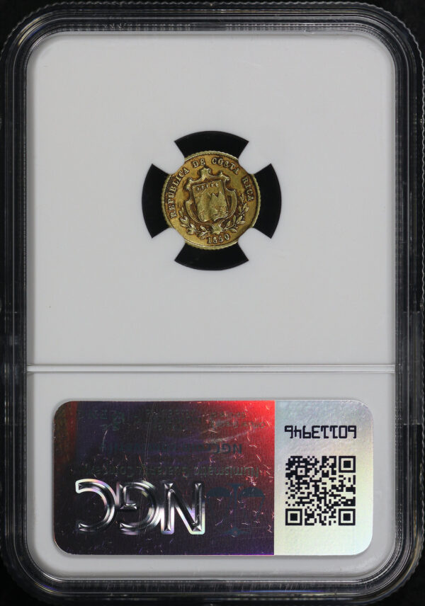 Reverse of this 1850JB Costa Rica Gold 1/2 Escudo KM#97 NGC XF-40