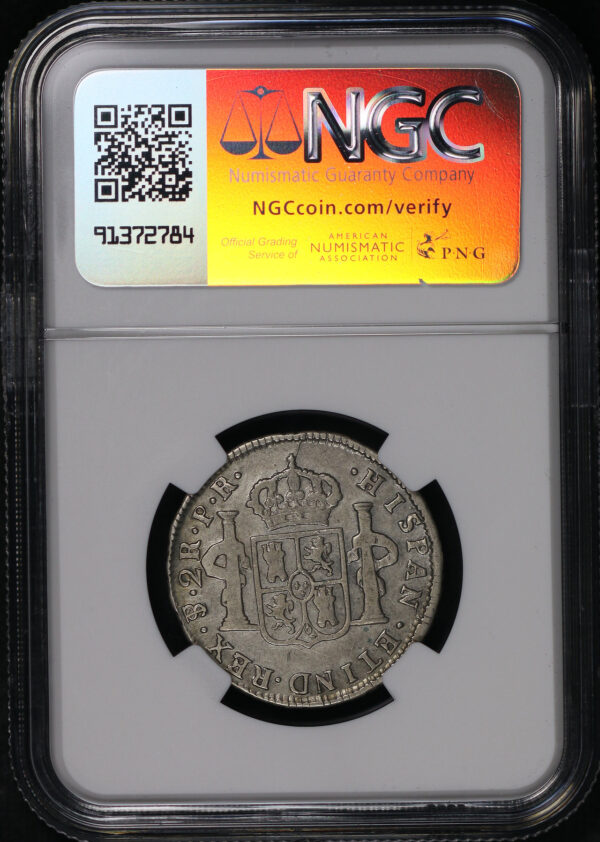 Reverse of this 1776 PTS PR Bolivia  2 Reales NGC VF Details Obverse Cleaned 