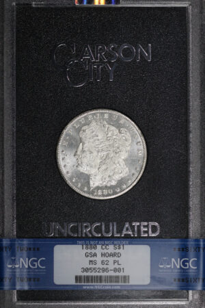 Obverse of this 1880-CC Morgan Dollar NGC MS-62 PL GSA Hard Pack With Box