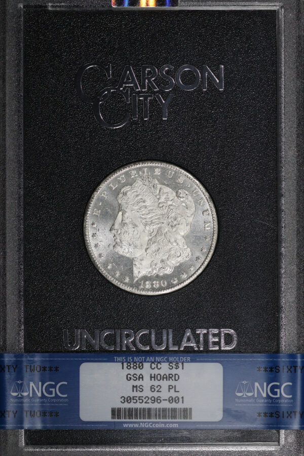 Obverse of this 1880-CC Morgan Dollar NGC MS-62 PL GSA Hard Pack With Box