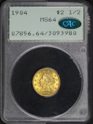 Obverse of this 1904 Liberty Head $2.5 PCGS MS-64 CAC Old Green Rattle Holder
