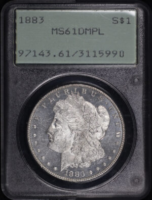 Obverse of this 1883 Morgan Dollar PCGS MS-61 DMPL Old Green Rattle Holder