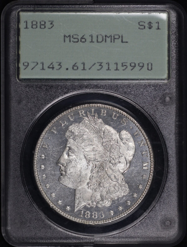 Obverse of this 1883 Morgan Dollar PCGS MS-61 DMPL Old Green Rattle Holder