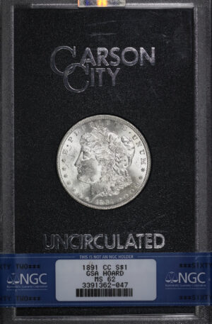 Obverse of this 1891-CC Morgan Dollar NGC MS-62 GSA Hard Pack With Box 