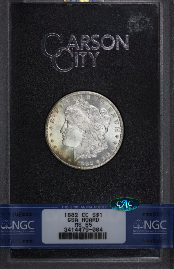 Obverse of this 1882-CC Morgan Dollar NGC MS-65 CAC GSA Hard Pack With Box 