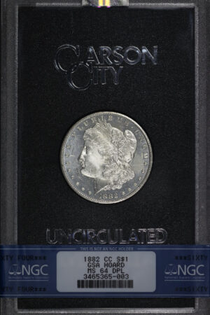 Obverse of this 1882-CC Morgan Dollar NGC MS-64 DMPL GSA Hard Pack With Box