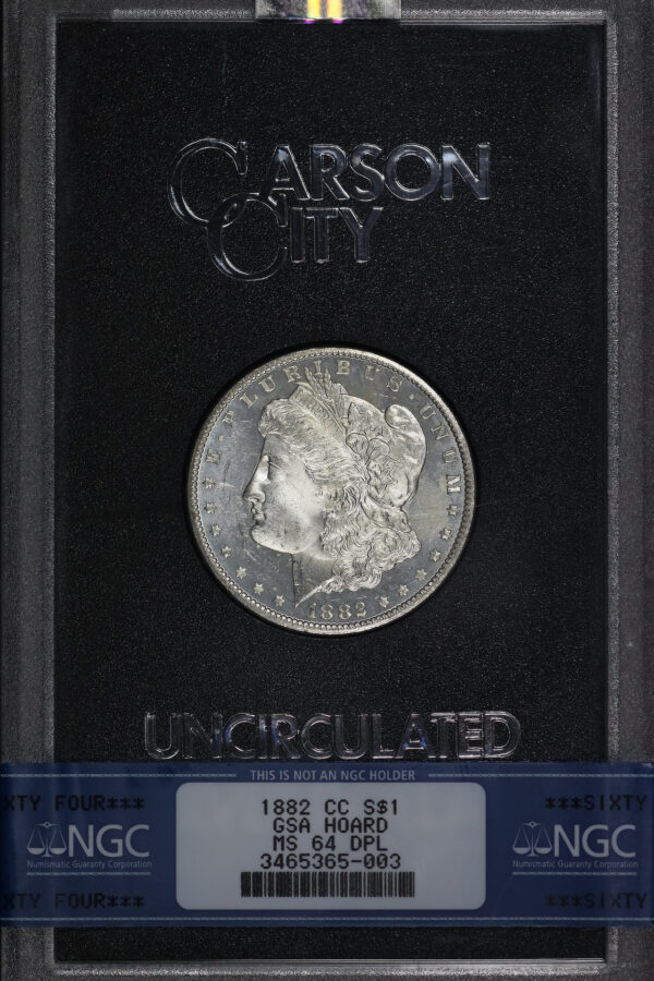 Obverse of this 1882-CC Morgan Dollar NGC MS-64 DMPL GSA Hard Pack With Box