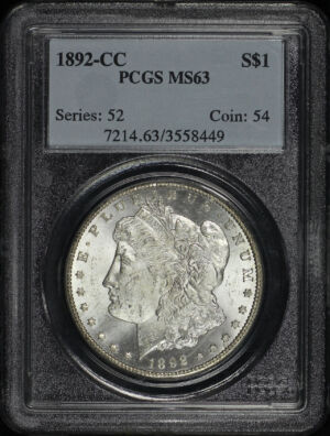 Obverse of this 1892-CC Morgan Dollar PCGS MS-63