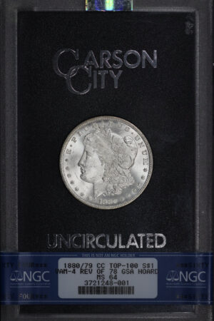 Obverse of this 1880/79-CC Top-100 Morgan Dollar VAM-4 Reverse of 1878 NGC MS-64 GSA Hard Pack With Box