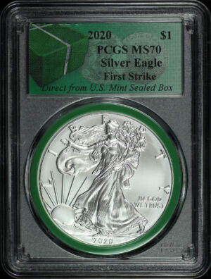Obverse of this 2020 Silver Eagle Direct from U.S. Mint Sealed Box PCGS MS-70 First Strike