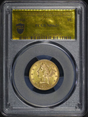 Obverse of this 1900 Liberty Head $5 PCGS MS-62+ Fairmont Collection Reserve+ Gold Foil Label
