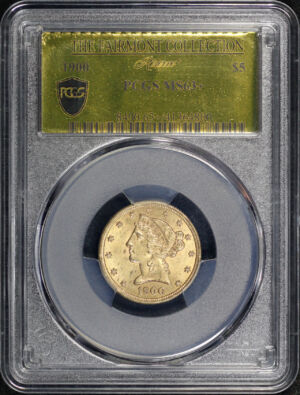Obverse of this 1900 Liberty Head $5 PCGS MS-63+ The Fairmont Collection Gold Foil Label