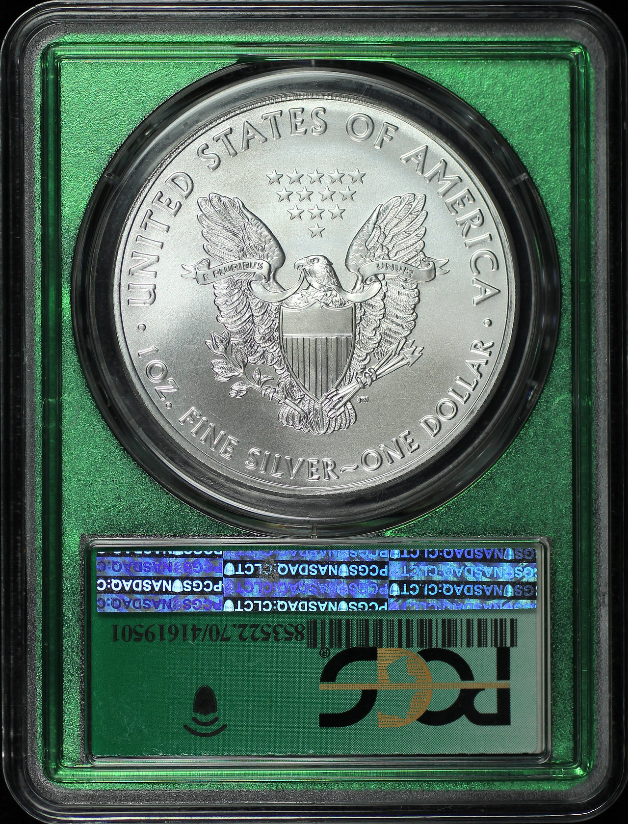 Reverse of this 2021 Silver Eagle Type 1 Emergency Issue from 5th Philadelphia Box PCGS MS-70
