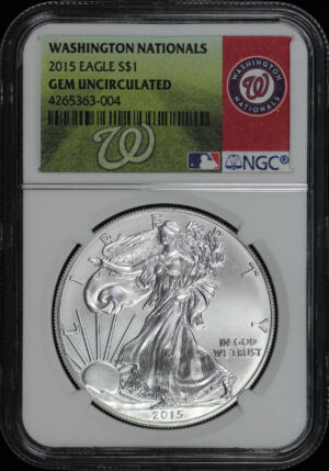 Obverse of this 2015 Silver Eagle NGC Gem Uncirculated Washington Nationals Label  