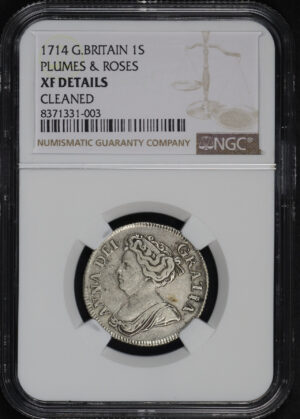 Obverse of this 1714 G. Britain  1S Plumes & Roses NGC XF Details Cleaned 