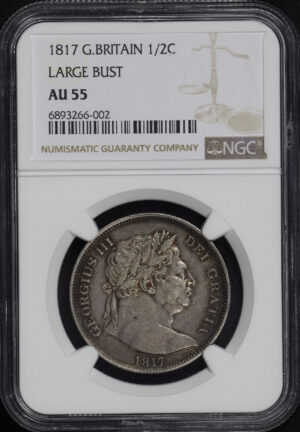 Obverse of this 1817 G. Britain Half Crown Large Bust NGC AU-55