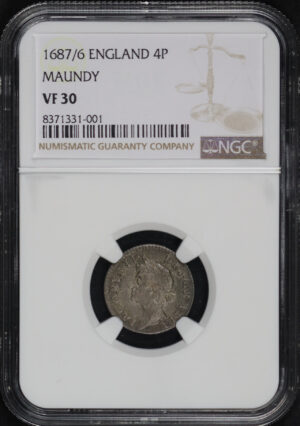 Obverse of this 1687/6 England  4P Maundy NGC VF-30