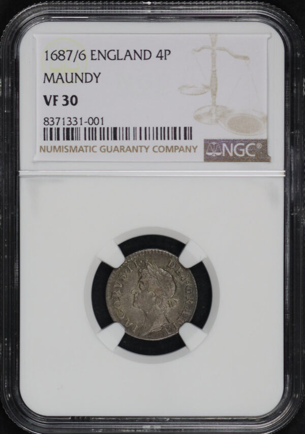 Obverse of this 1687/6 England  4P Maundy NGC VF-30