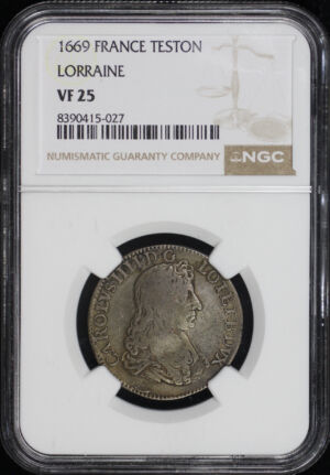 Obverse of this 1669 Lorraine, France Teston NGC VF-25