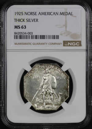 Obverse of this 1925 Norse American Thick Silver Medal NGC MS-63