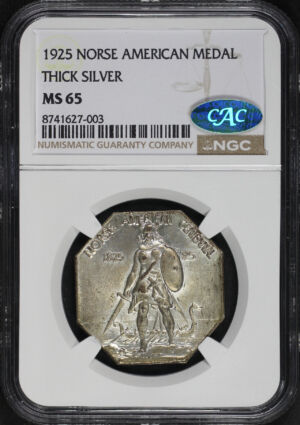 Obverse of this 1925 Norse American Medal Thick Silver NGC MS-65 CAC