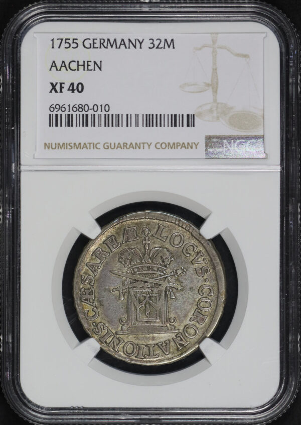 Obverse of this 1755 Germany  32M Aachen NGC XF-40