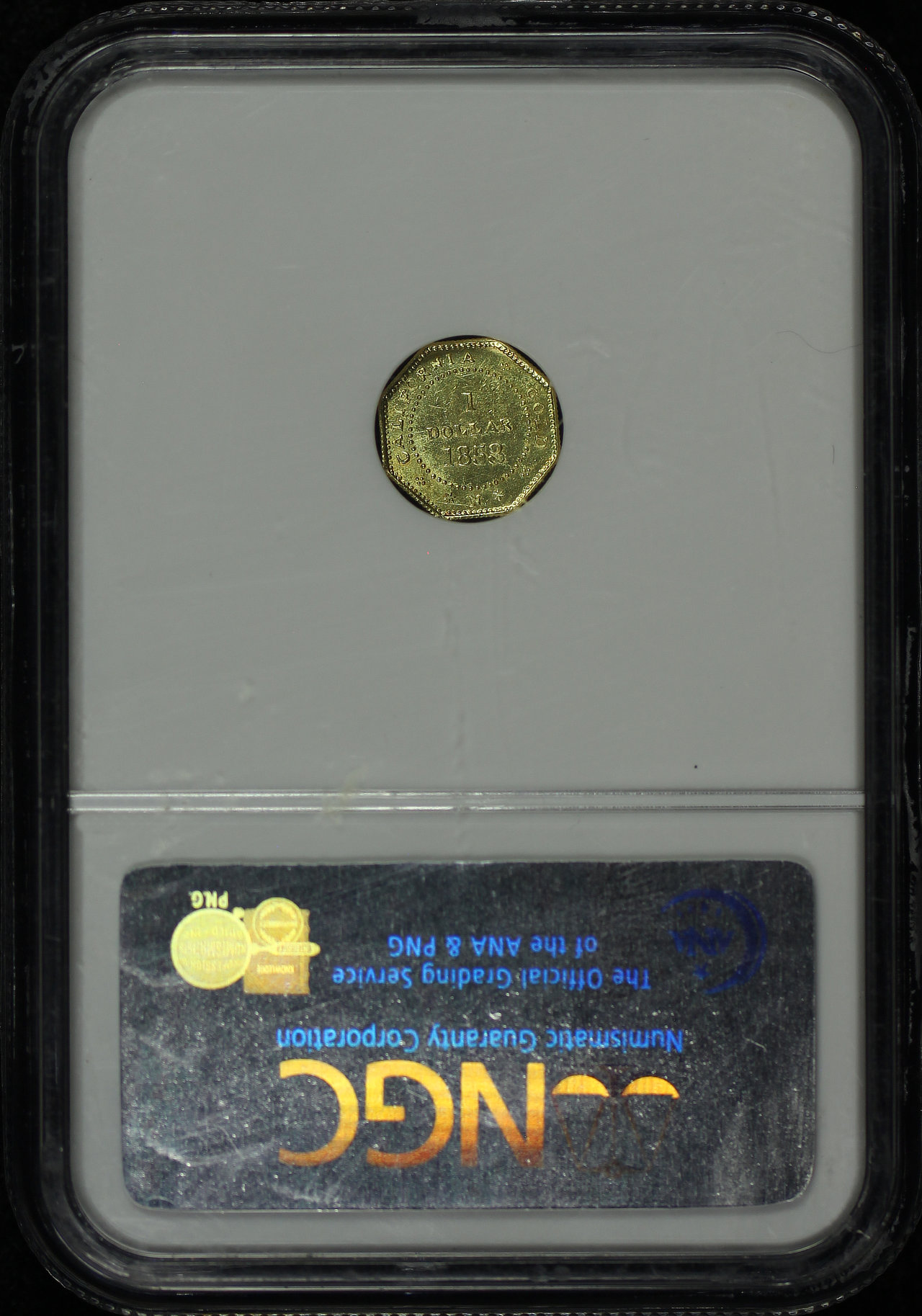 Reverse of this 1853 California Gold Octagonal Liberty BG-530 NGC MS-62