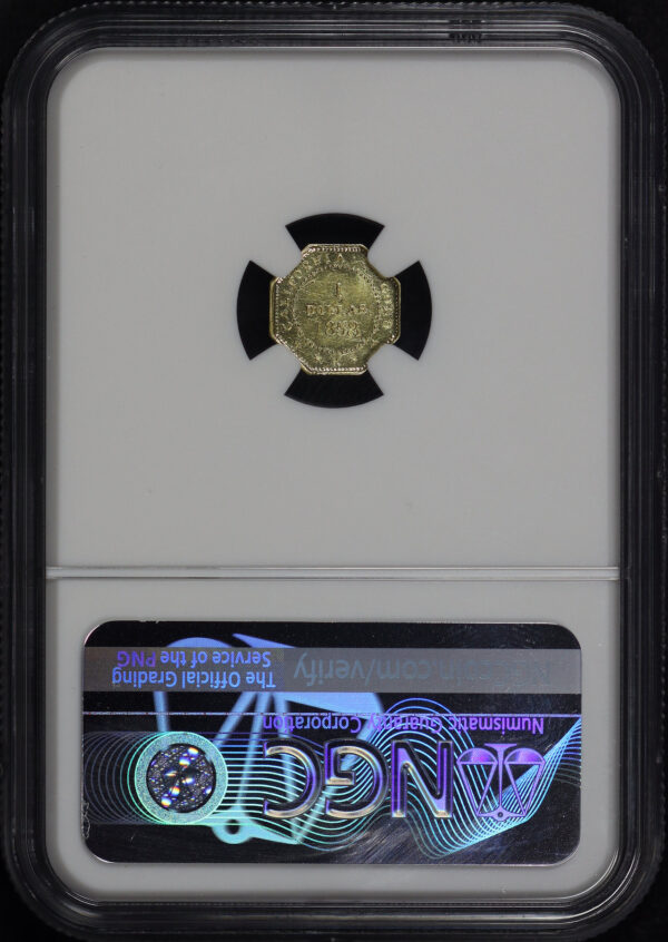 Reverse of this 1853 BG-531 Octagonal Liberty Gold Dollar NGC MS-62