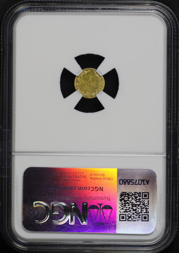 Reverse of this 1875 G25C BG-877 Round Indian California Fractional Gold NGC MS-61