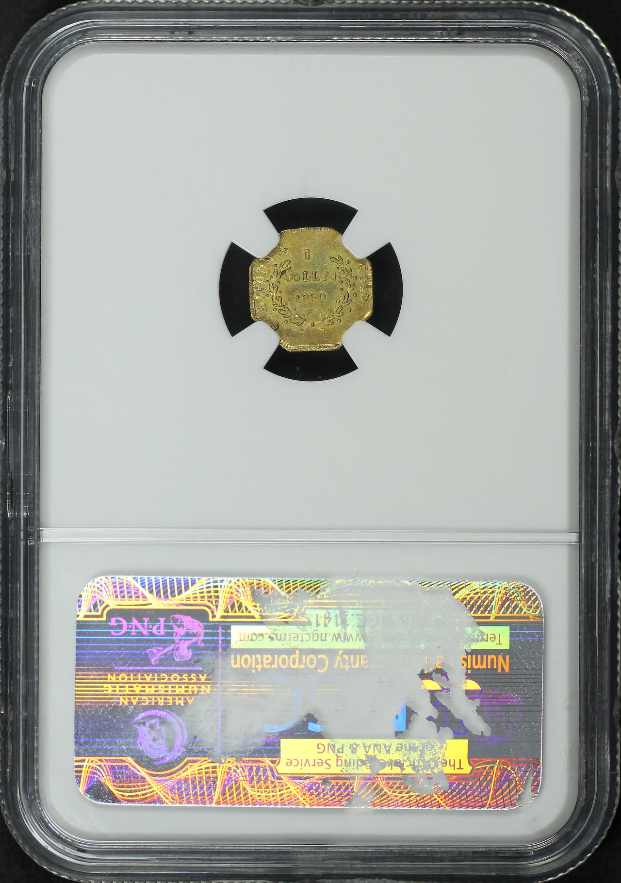 Reverse of this 1860 G$1 Octagonal Liberty California Fractional Gold BG-1102 NGC MS-65