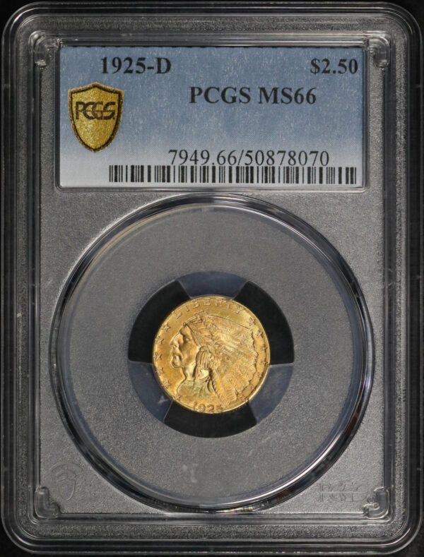 Obverse of this 1925-D Indian $2.5 PCGS MS-66