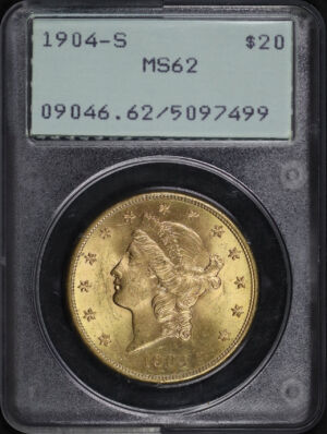 Obverse of this 1904-S Liberty Head $20 Type 3 PCGS MS-62 Old Green Rattler Holder