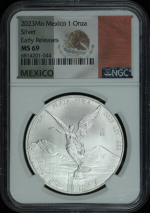 Obverse of this 2023-Mo Mexico Silver Libertad Onza NGC MS-69 Early Release