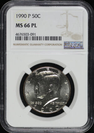 Obverse of this 1990-P Kennedy Half Dollar NGC MS-66 PL