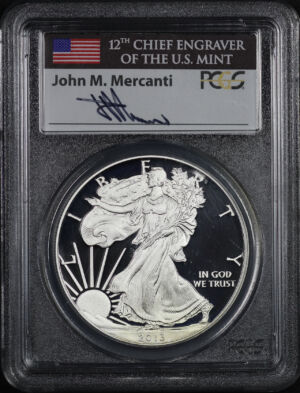 Obverse of this 2013-W Silver Eagle PCGS PR-69 DCAM John M. Mercanti