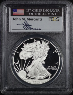 Obverse of this 2013-W Silver Eagle PCGS PR-69 DCAM John M. Mercanti