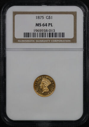 Obverse of this 1875 Gold Dollar Type 3 NGC MS-64 PL